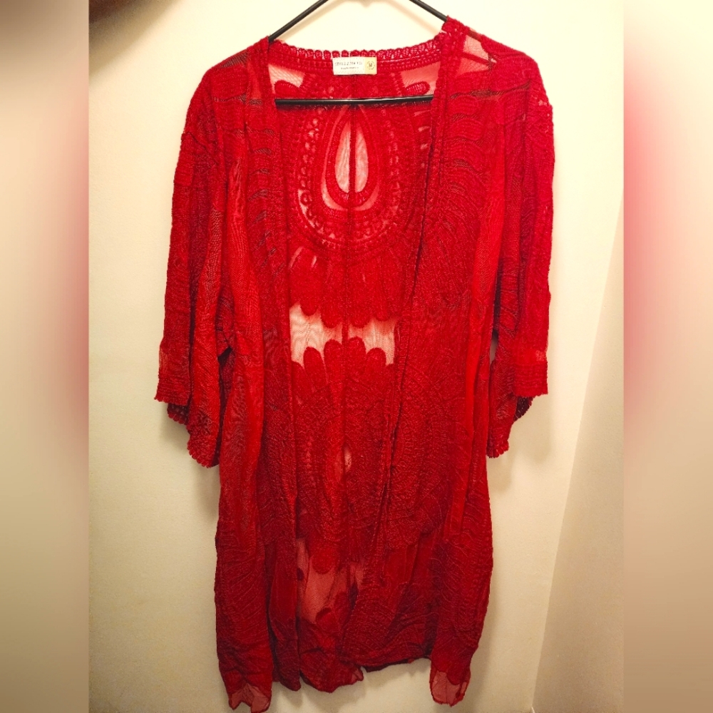 Red mesh beach coverup